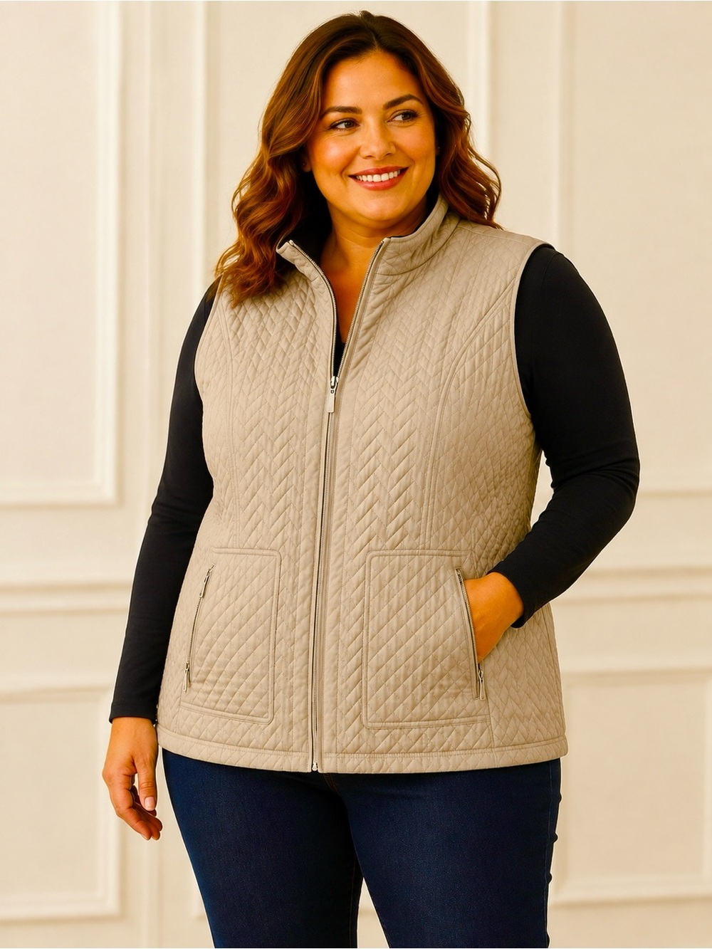 Weatherproof Women's Tan Quilted Faux Fur Vest 3X